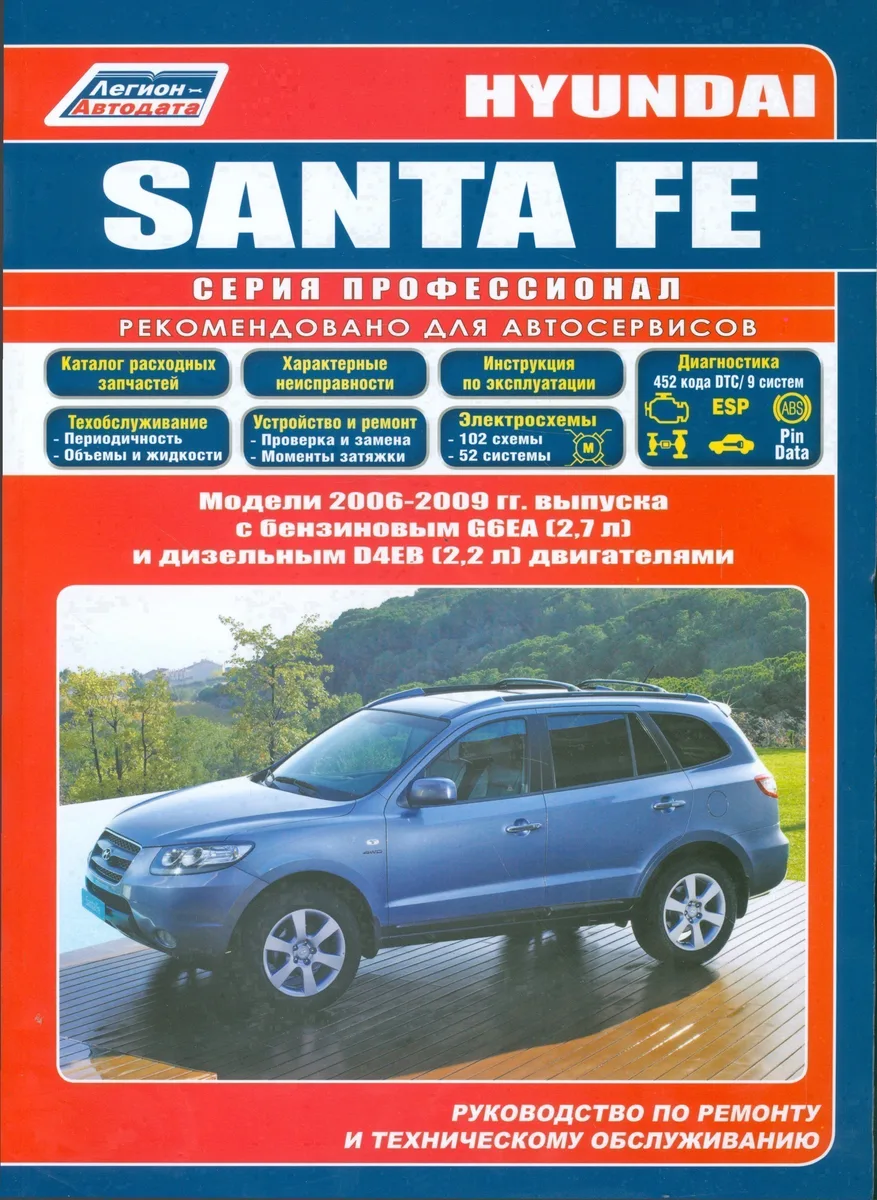 Hyundai Santa Fe. Модели 2006-2009 гг. выпуска с бензиновым G6EA (2,7 л.) и дизельным D4EB (2,2 л. Common Rail) двигателями. Руководство по ремонту и техническому обслуживанию