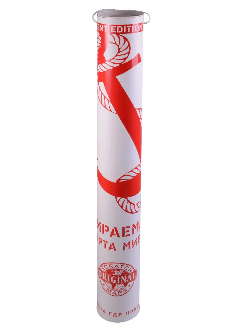 Скретч-карта мира Present Edition Красная  А2,  59х42см,  в прочном цилиндрическом тубусе.
