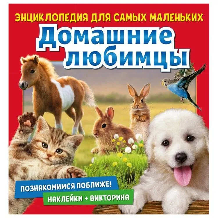 Домашние любимцы. Познакомимся поближе! Энциклопедия для самых маленьких. Наклейки + викторина
